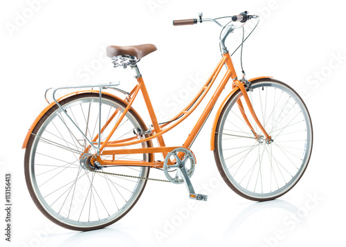 Stylish orange bicycle isolated on white background © vladstar