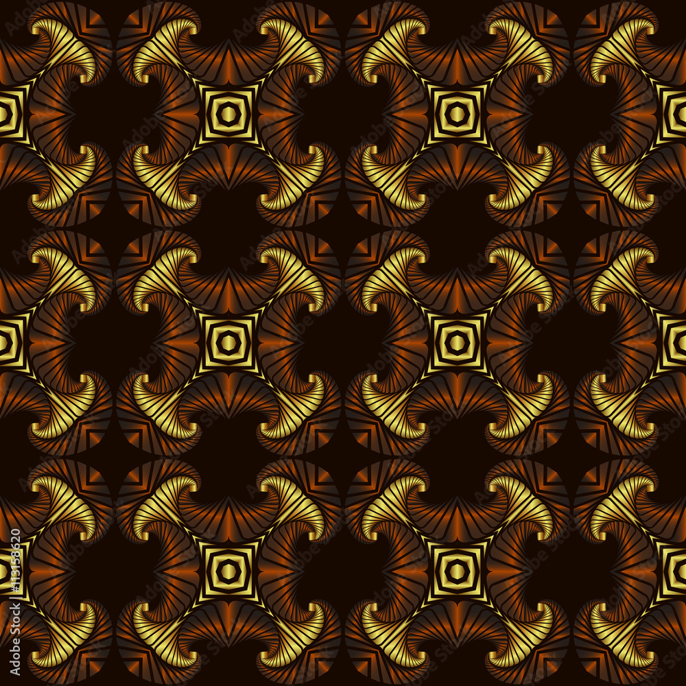 Deluxe seamless pattern with golden and bronze gradient decorative ornament on dark brown background Deluxe seamless pattern with golden and bronze gradient decorative ornament on dark brown background