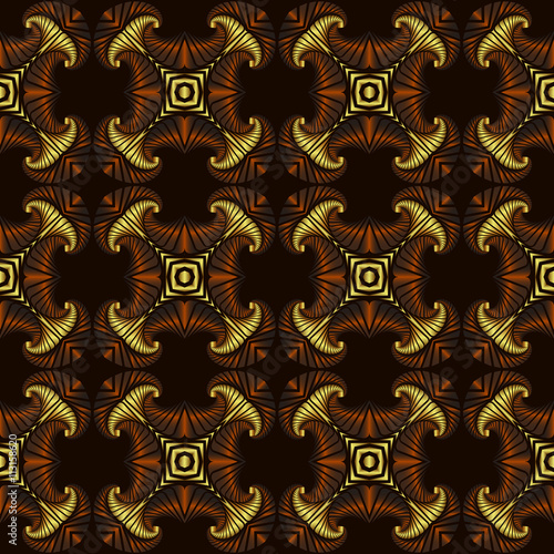 Deluxe seamless pattern with golden and bronze gradient decorative ornament on dark brown background