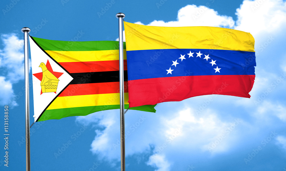 Zimbabwe flag with Venezuela flag, 3D rendering Zimbabwe flag with Venezuela flag, 3D rendering