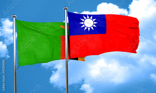 Zambia flag with Taiwan flag, 3D rendering