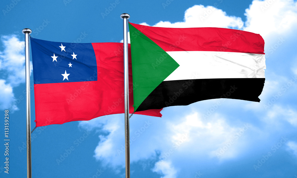 Samoa flag with Sudan flag, 3D rendering Samoa flag with Sudan flag, 3D rendering