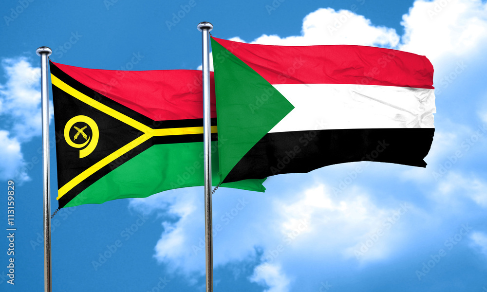 Vanatu flag with Sudan flag, 3D rendering