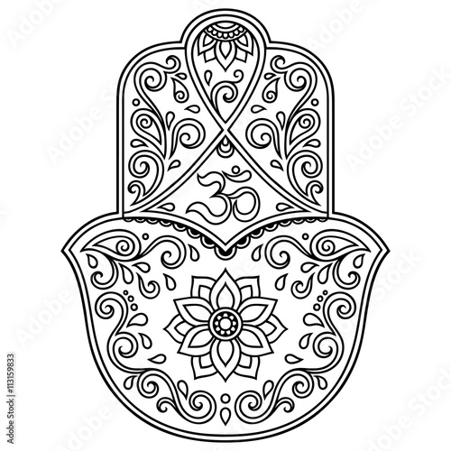 Vector hamsa hand drawn symbol. OM decorative symbol. 
