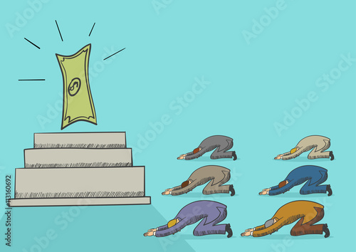 Illustration of men worshiping money