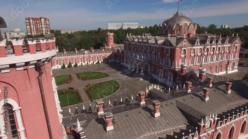 Peter's Palace in Moscow. Famous historic landmark. Old Russian architecture. Unique aerial quadcopter view. photo