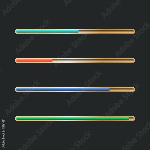 Different colors progress bar with gold. Progress bar Vector illustration.
