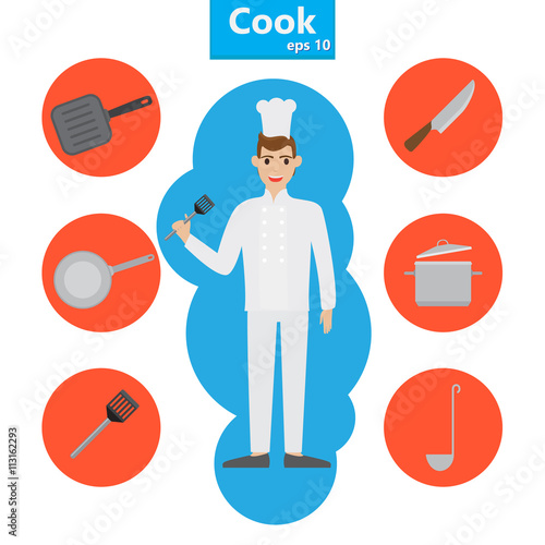 Cooking vector logo design template. Kitchen supplies and cook, chef icons. Flat vector illustration