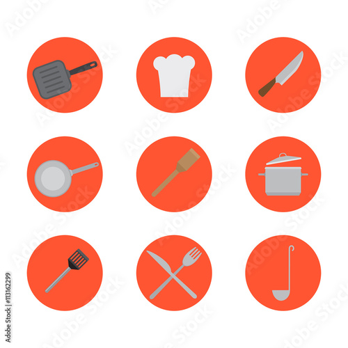 Kitchen and restaurant icon kitchenware set. Vector illustration.