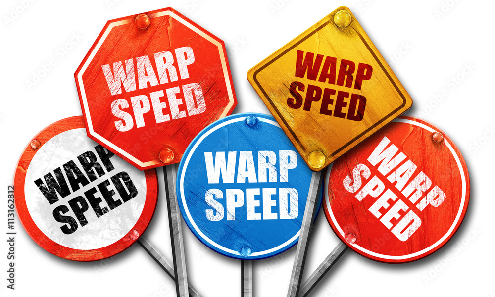warp speed, 3D rendering, street signs warp speed, 3D rendering, street signs