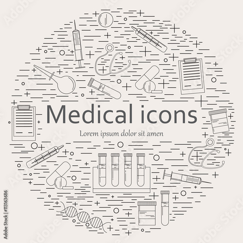 Medical and healthcare design element. Medical illustration made in line style vector.