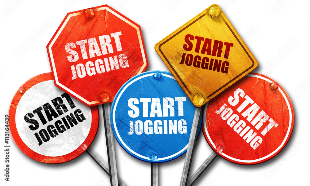start jogging, 3D rendering, street signs start jogging, 3D rendering, street signs
