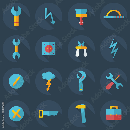 Flat concept, set modern design with shadow construction