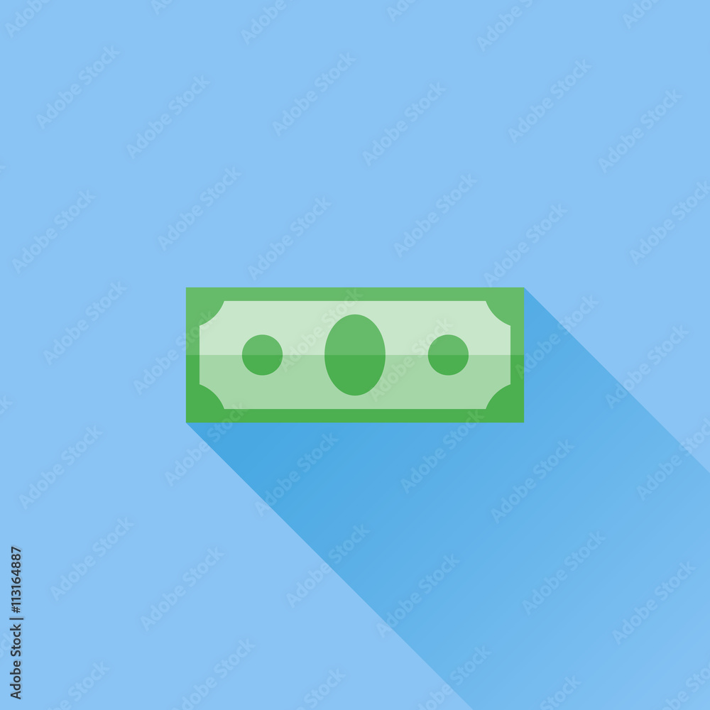 Money flat icon with long shadow on blue background. Vector illustration. Money flat icon with long shadow on blue background. Vector illustration.
