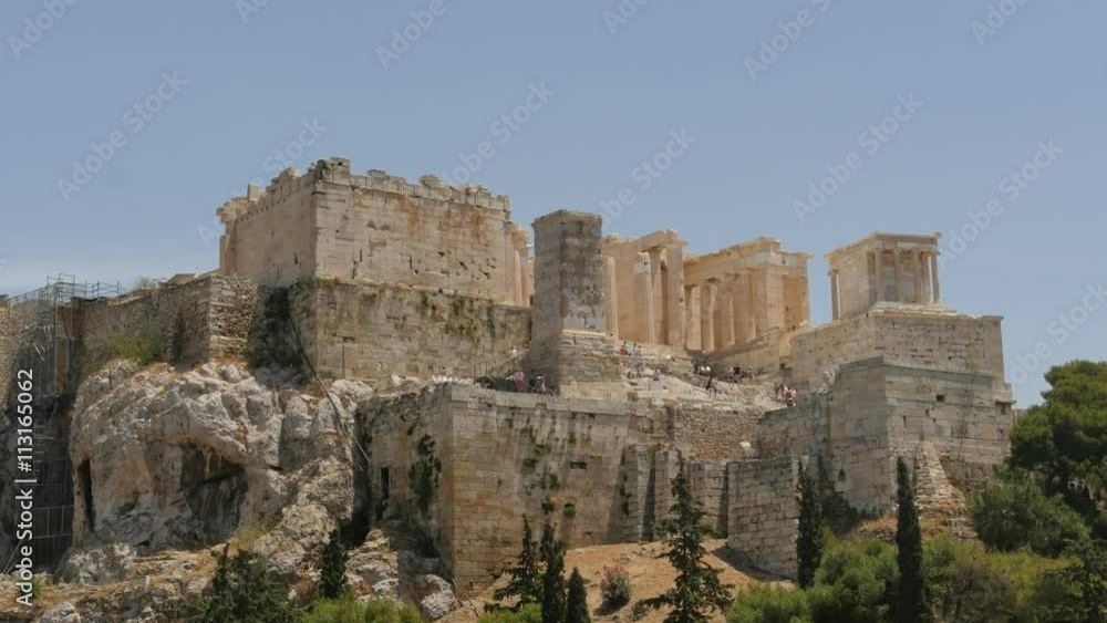 Acropolis in Athens of Greece with tourist afar - time lapse Acropolis in Athens of Greece with tourist afar - time lapse
