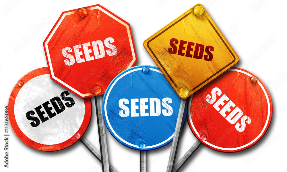 seeds, 3D rendering, street signs seeds, 3D rendering, street signs