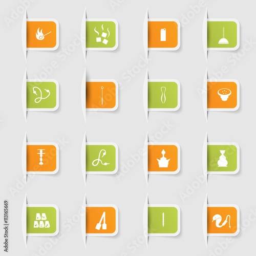 Set, a collection of unique paper stickers icons hookah