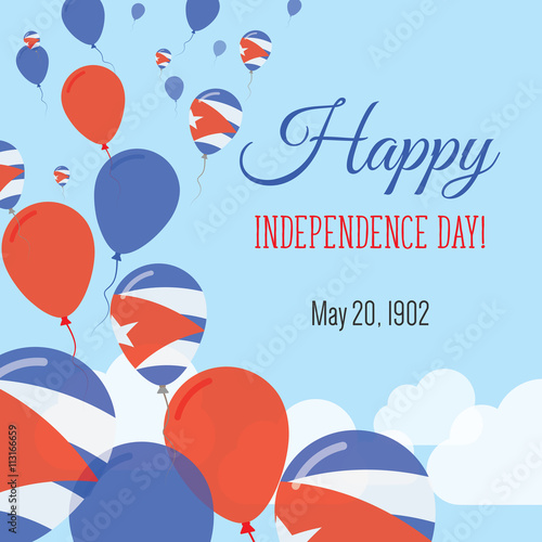 Independence Day Flat Greeting Card. Cuba Independence Day. Cuban Flag Balloons Patriotic Poster. Happy National Day Vector Illustration.