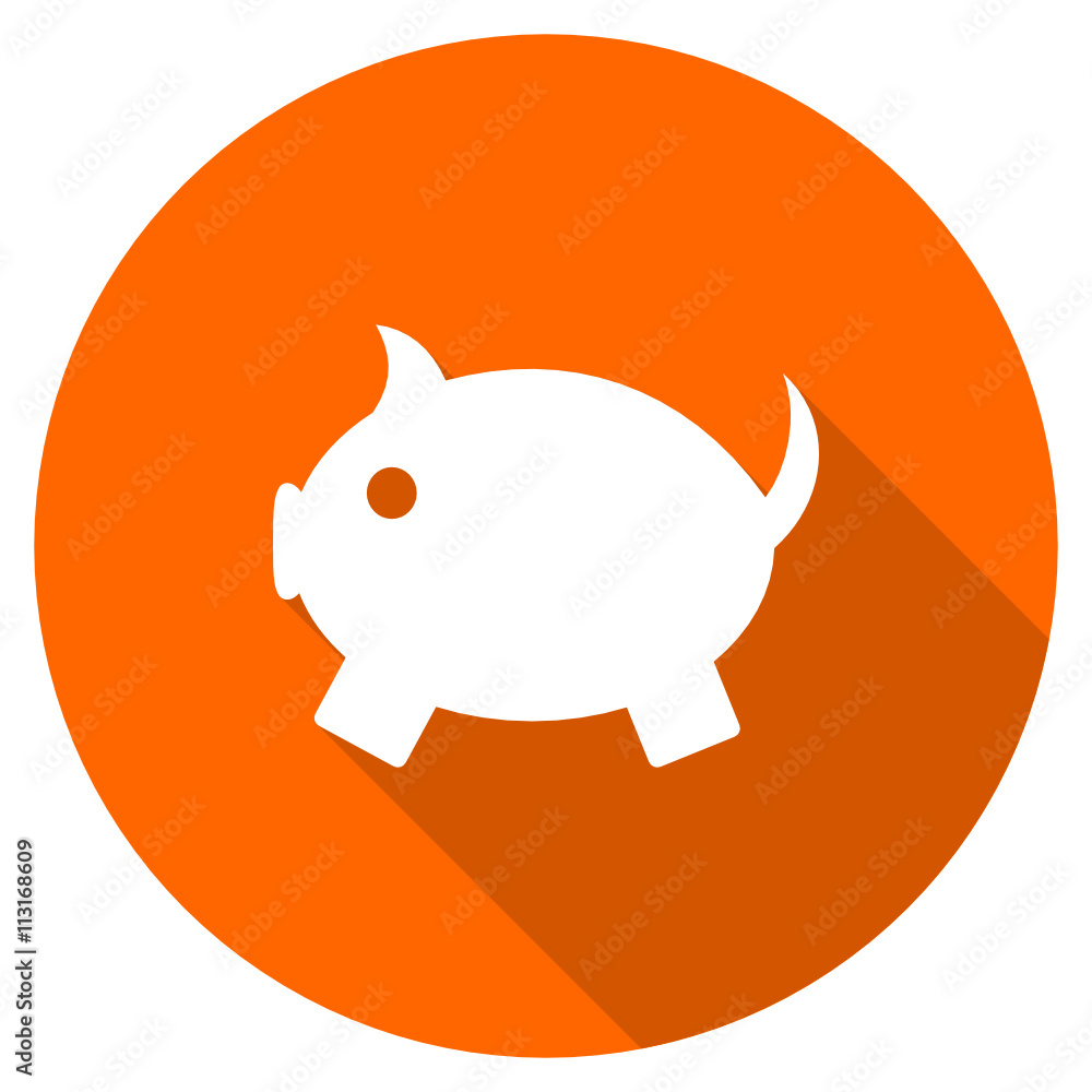 Flat design round orange piggy bank vector icon Flat design round orange piggy bank vector icon