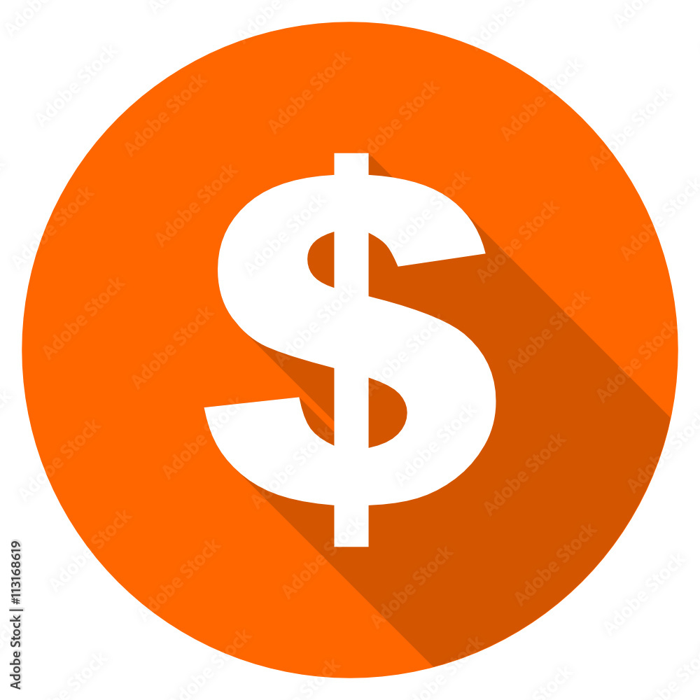 Flat design round orange dollar vector icon