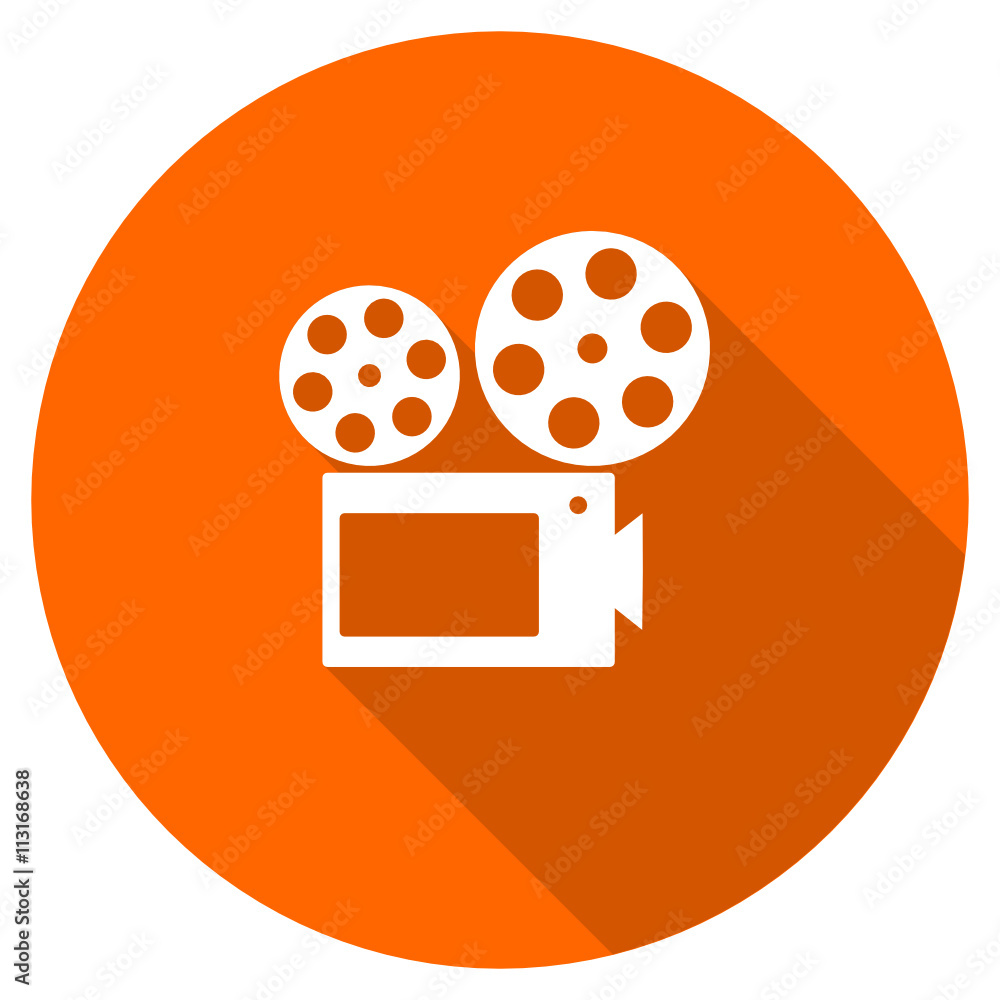 Flat design round orange cinema vector icon Flat design round orange cinema vector icon