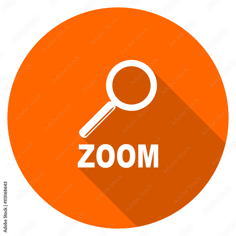 Flat design round orange zoom vector icon Flat design round orange zoom vector icon