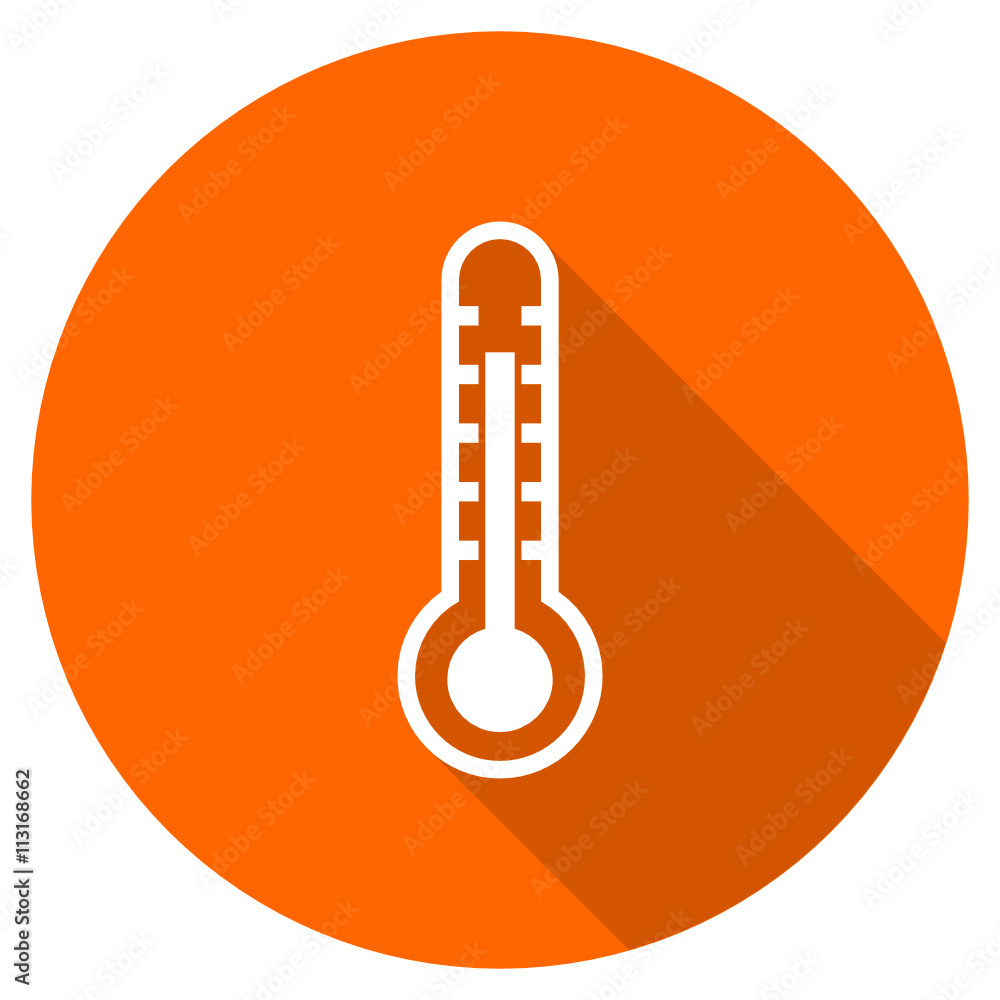 Flat design round orange thermometer vector icon Flat design round orange thermometer vector icon