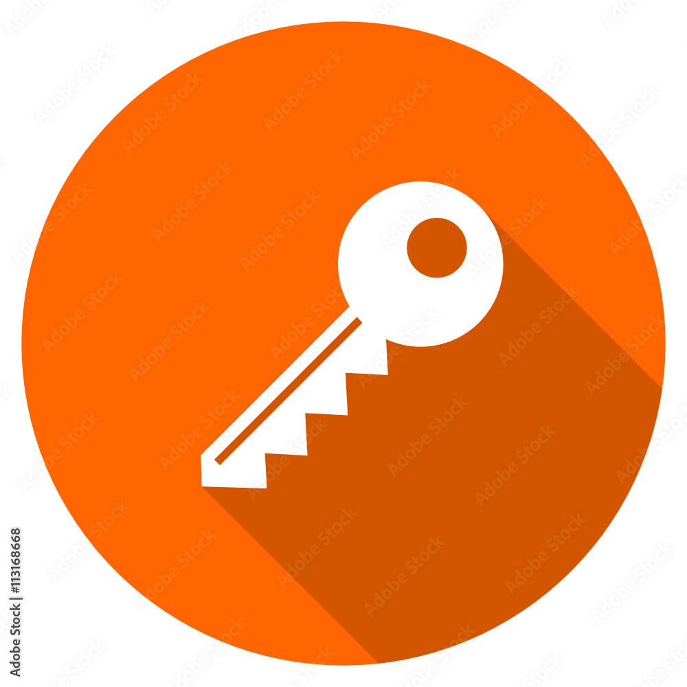 Flat design round orange key vector icon Flat design round orange key vector icon