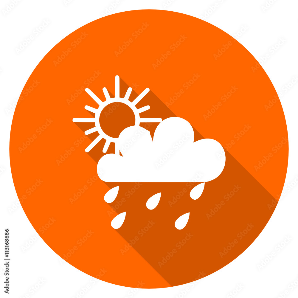 Flat design round orange rain vector icon Flat design round orange rain vector icon