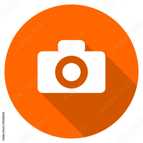 Flat design round orange camera vector icon