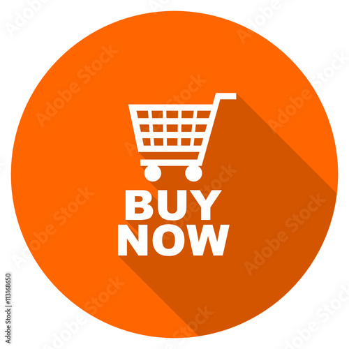 Flat design round orange buy now vector icon
