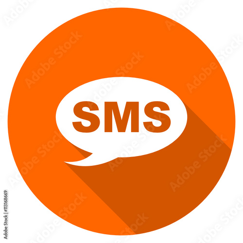 Flat design round orange sms vector icon