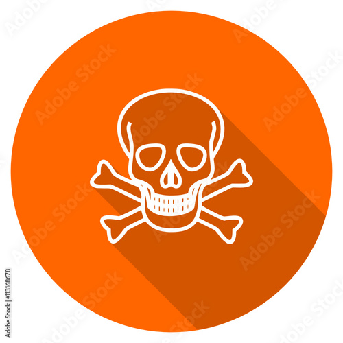 Flat design round orange skull vector icon