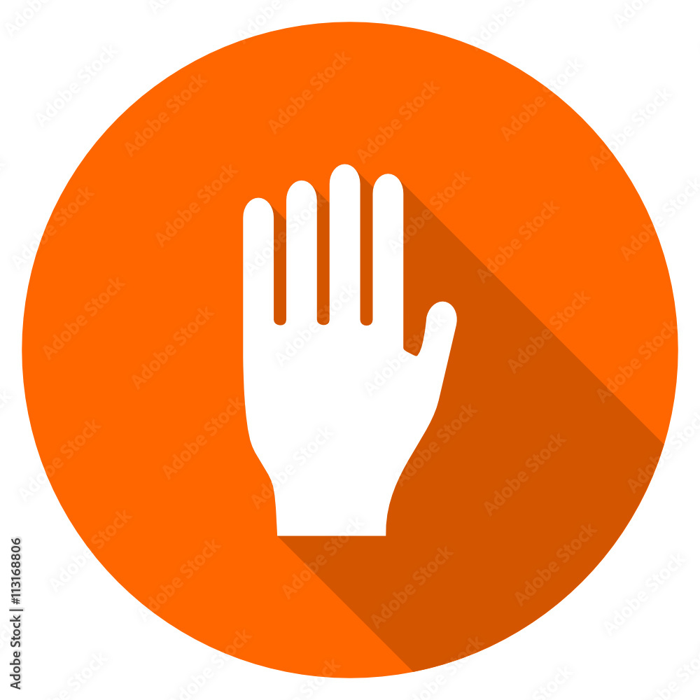 Flat design round orange vector hand icon Flat design round orange vector hand icon