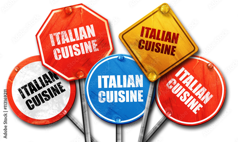 itialian cuisine, 3D rendering, street signs itialian cuisine, 3D rendering, street signs
