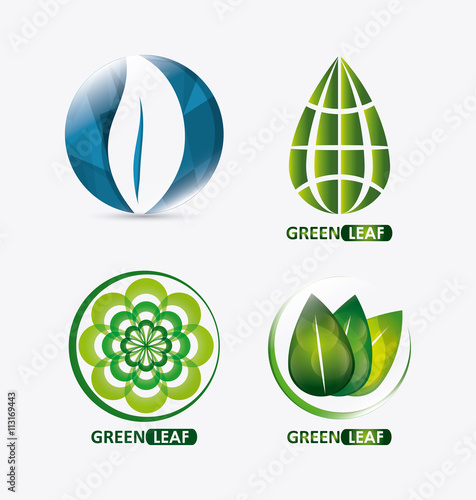 set of green leves design. nature icon. White background, graphic vector