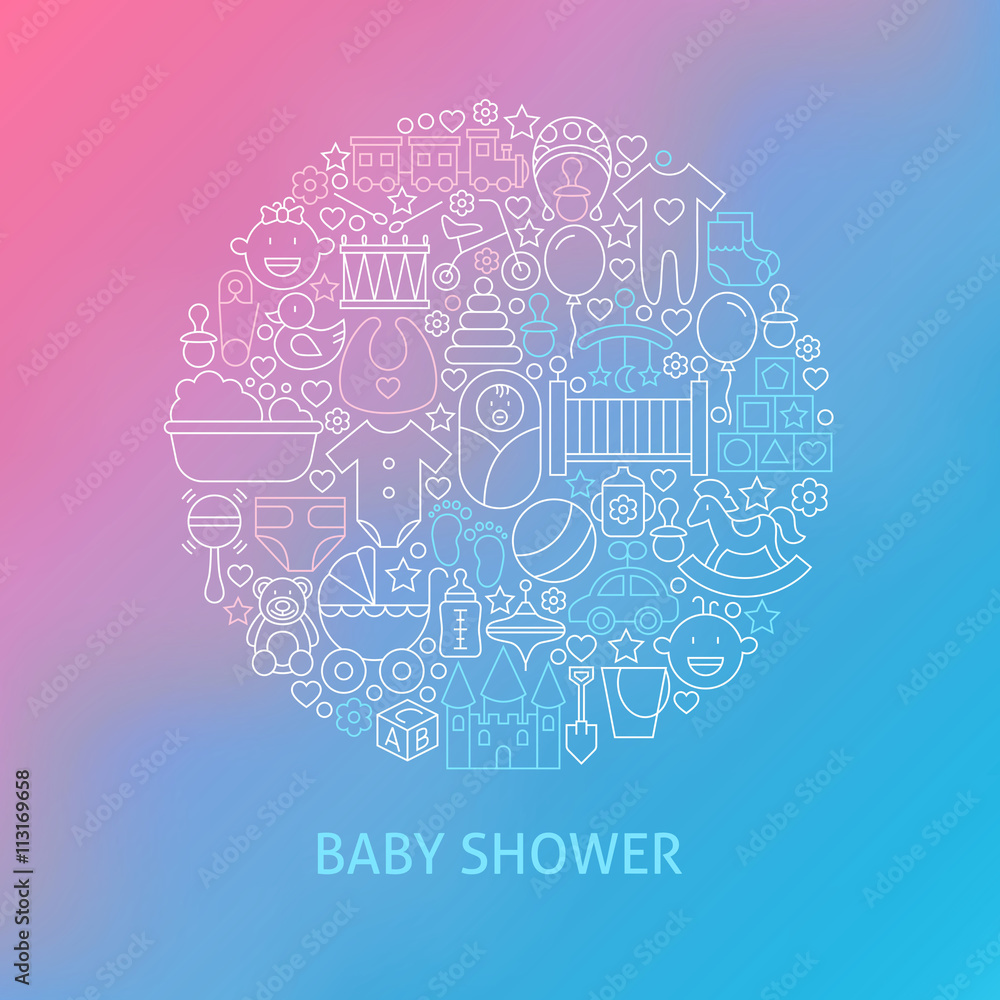 Thin Line Baby Shower Icons Set Circle Concept