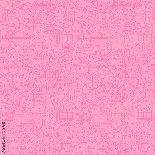 Thin Line Pink Baby Girl Seamless Pattern