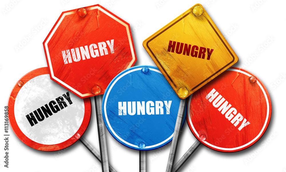 hungry, 3D rendering, street signs hungry, 3D rendering, street signs
