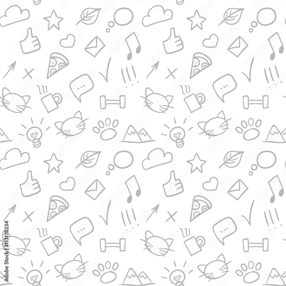 Vector seamless doodle hand drawn pattern with social icons.
