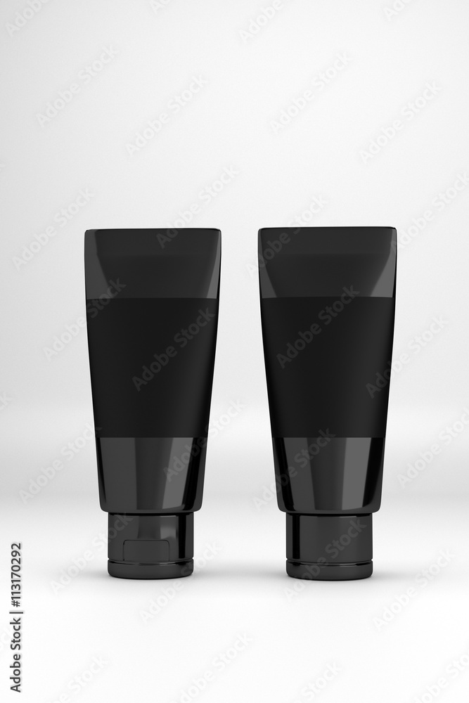 Cosmetic packaging template glossy white and silver studio setup Cosmetic packaging template glossy white and silver studio setup