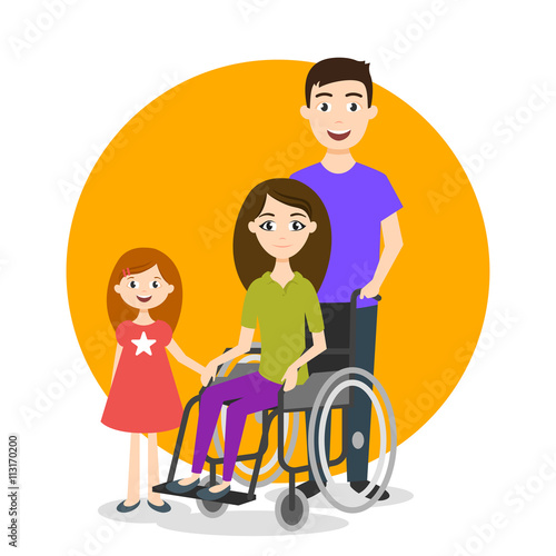Vector illustration of disabled person with family