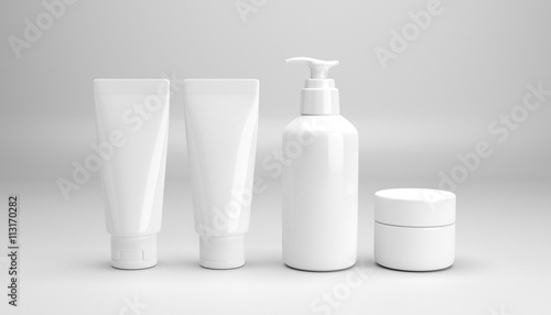Cosmetic packaging template glossy white studio setup 3d renderi