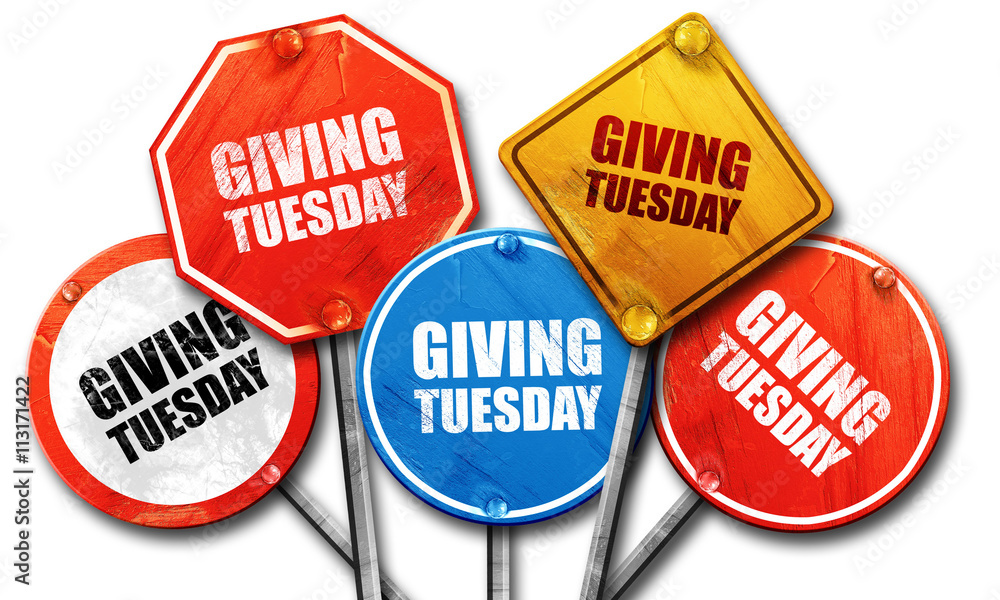 giving tuesday, 3D rendering, street signs giving tuesday, 3D rendering, street signs