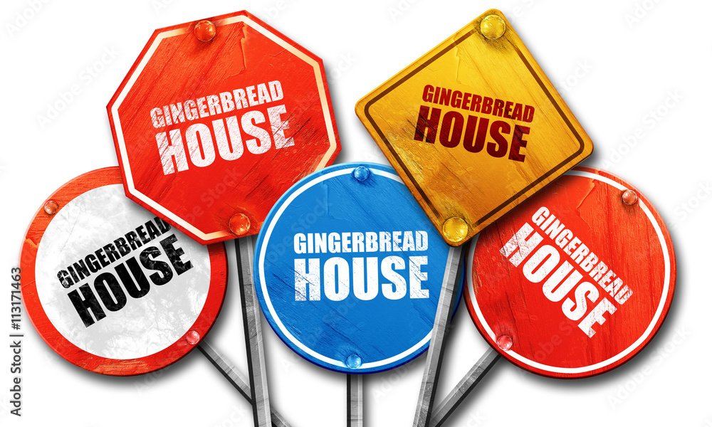 gingerbread house, 3D rendering, street signs gingerbread house, 3D rendering, street signs