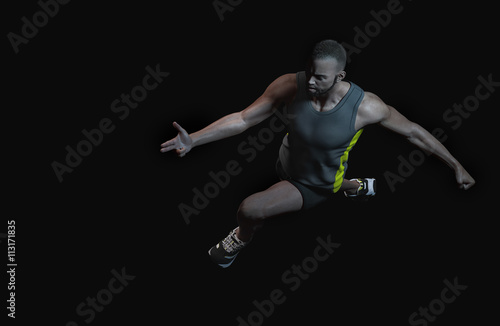 athlete running in black background-3d rendering © hutangach