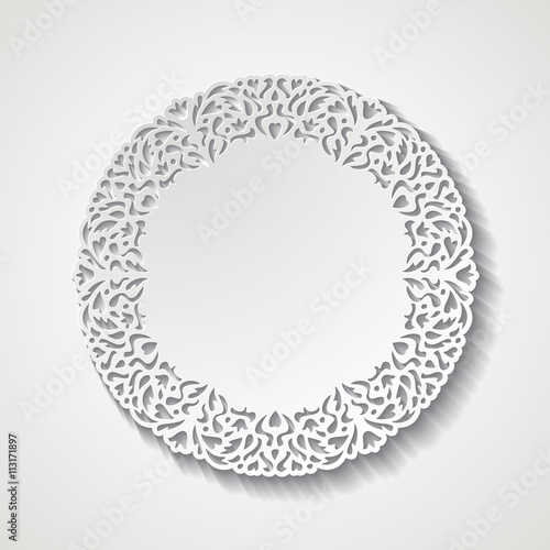 Vintage round lacy ornamental frame. Paper cut design. Vector illustration EPS10