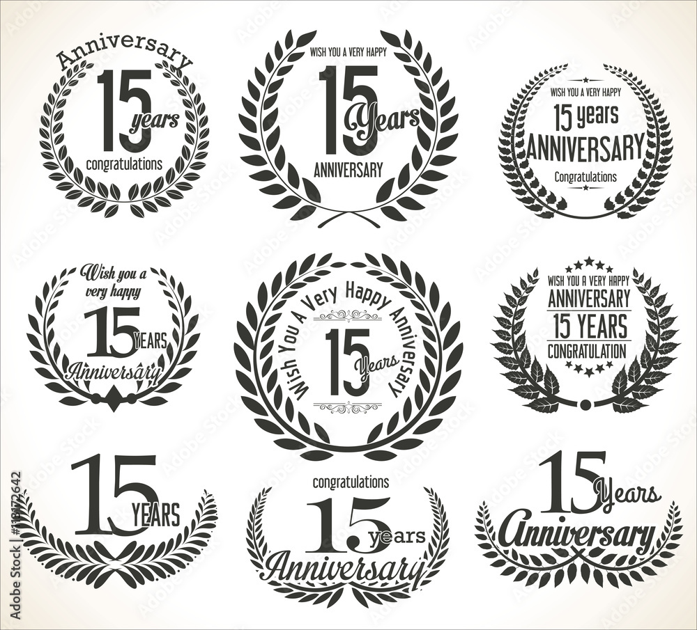 Fototapeta premium Anniversary Laurel wreath retro vintage collection 15 years
