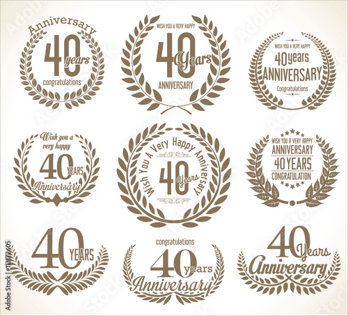 Anniversary Laurel wreath retro vintage collection 40 years