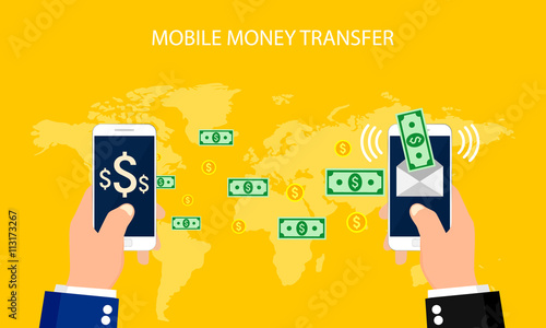 Concept online banking, Mobile money transfer, financial operations.